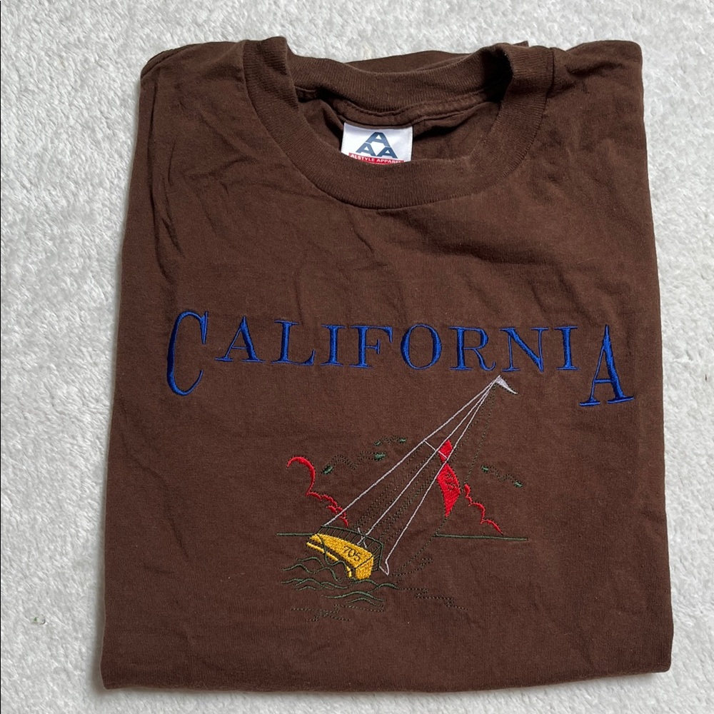 California Embroidered Brown Short Sleeve Tee by AA
